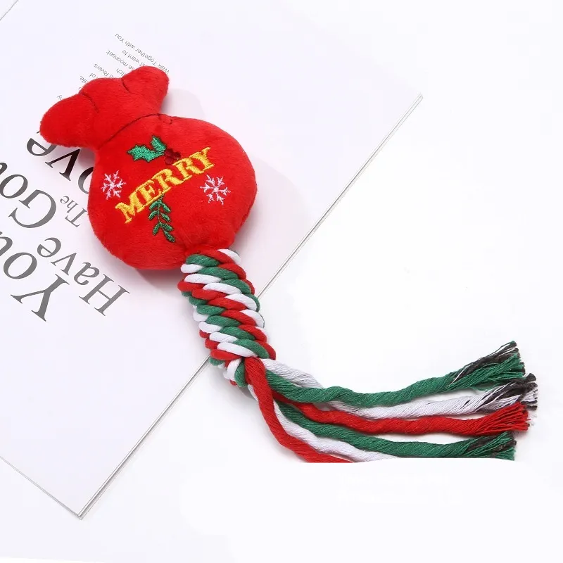 Pet Supplies Christmas Series Molar Teeth Cleaning Cute Cartoon Dog Training Bite Toys - Red Blessing Bag