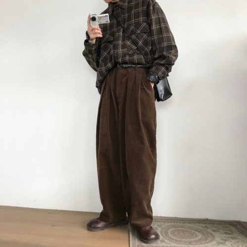 Japanese-style Retro Dark Coffee Color Corduroy Casual Pants