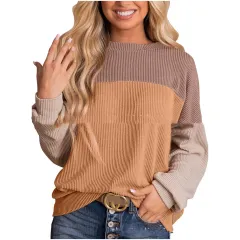 Women's Colour Blocking Round Neck Long Sleeved Hoodie - Color3-L - View 1