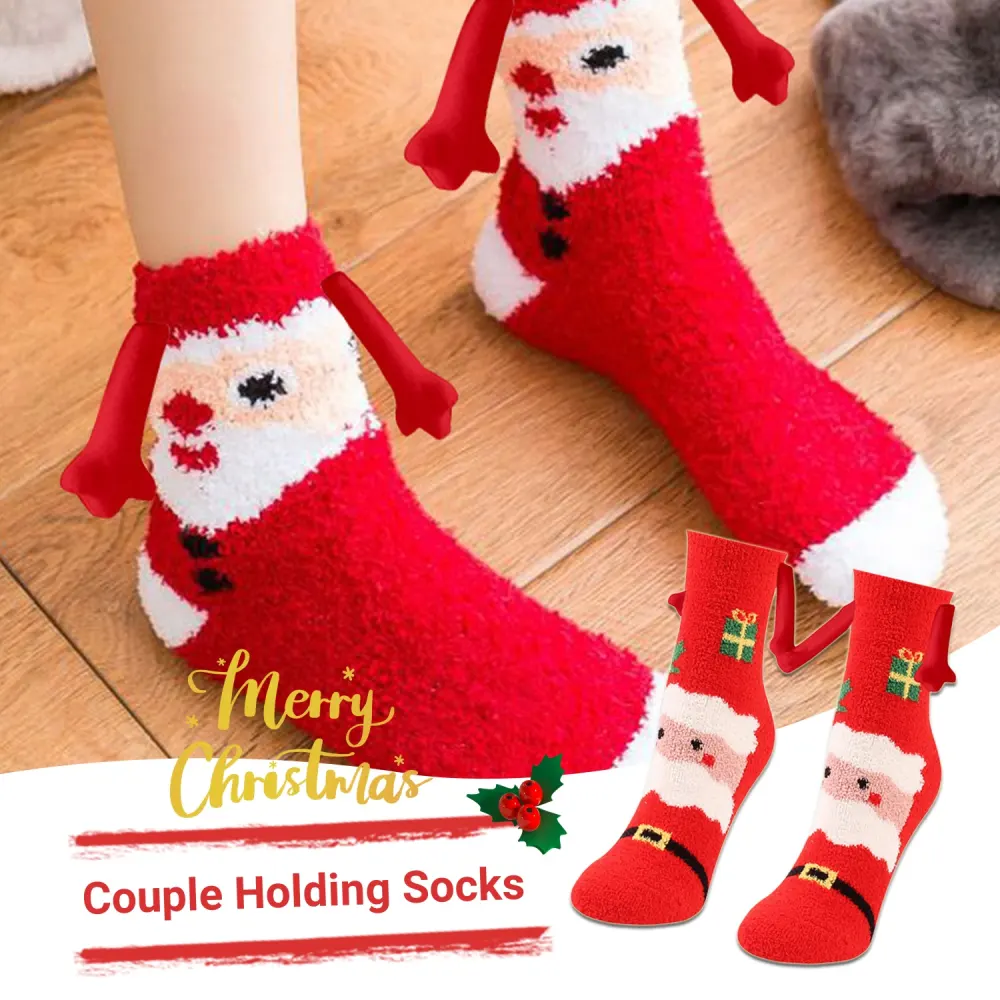 Christmas Supplies Magnetic Suction Hand in Couple Socks Coral