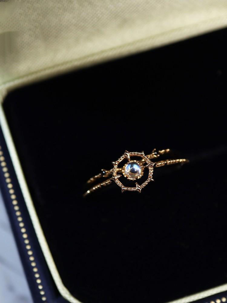 Imitation Moonstone V-shaped Frame Stacked Ring Women's Gold Plated