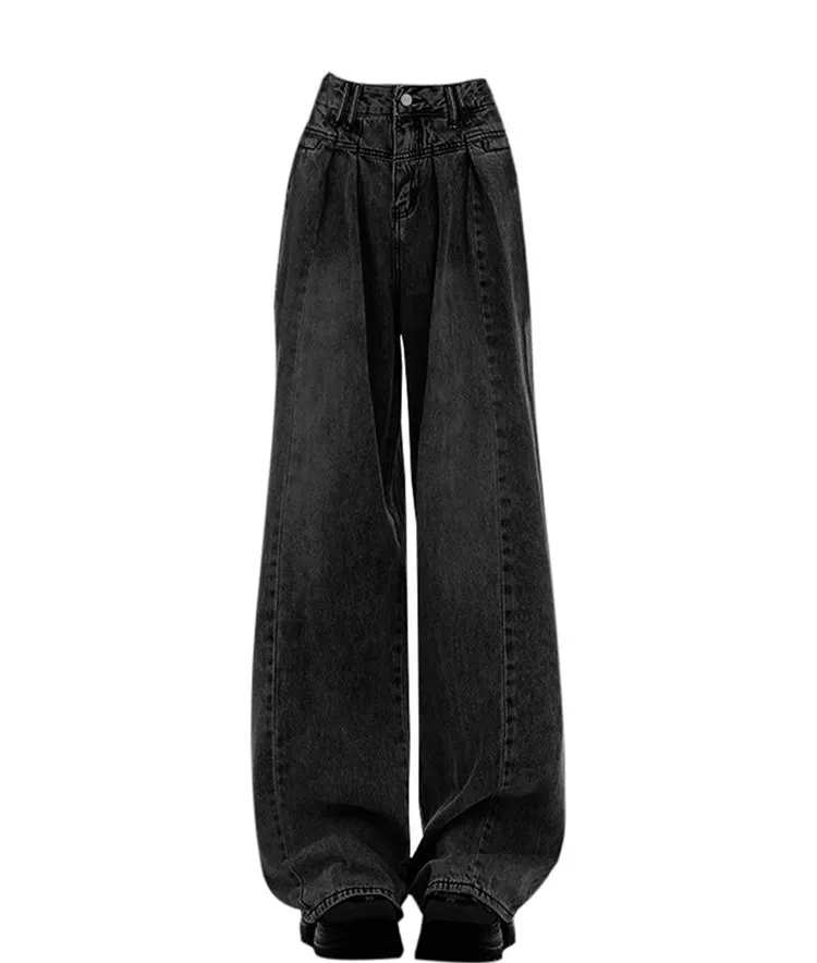Vintage Black Jeans Women High Waisted Loose - Black