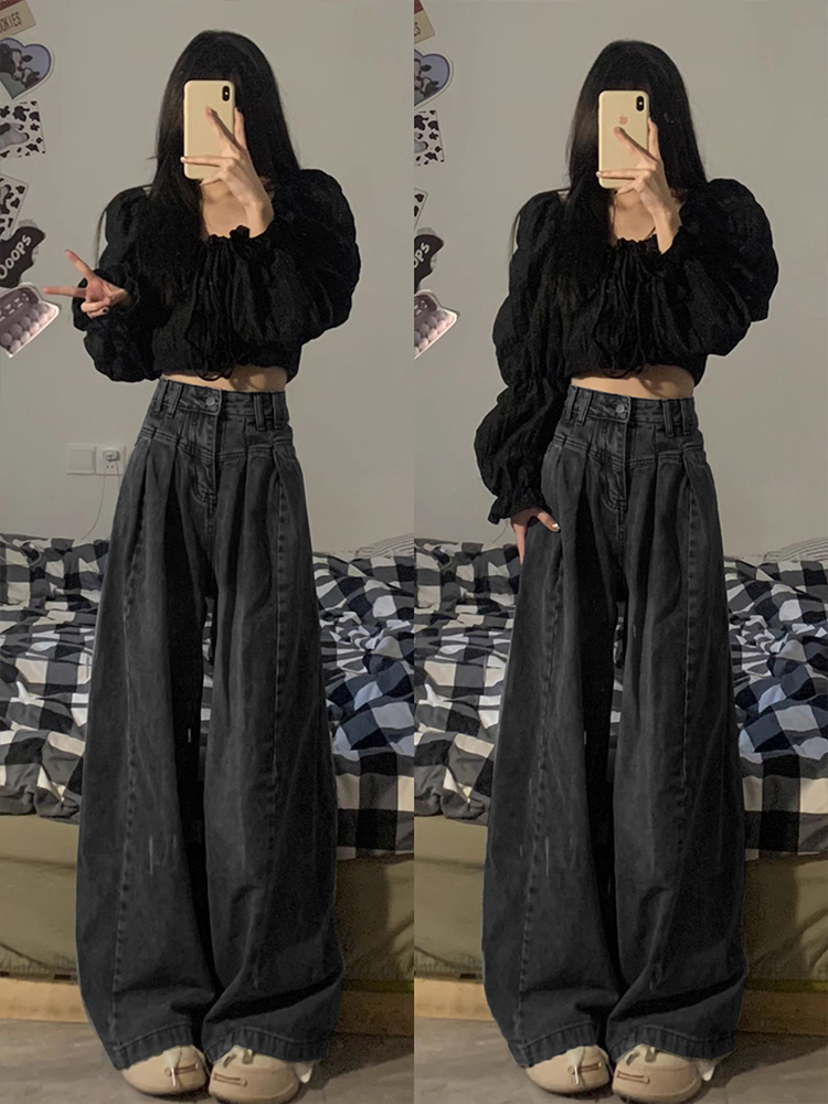 Vintage Black Jeans Women High Waisted Loose