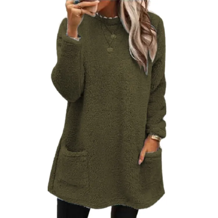 Women's Fleece Pullover Long Sweater With Pockets Winter Warm Thinken Sweatershirt Casual Long Sleeve Plush Tops Hoodie Coat Streetwear Fall Loose ...