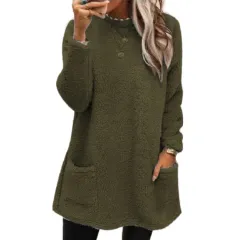 Women's Fleece Pullover Long Sweater With Pockets Winter Warm Thinken Sweatershirt Casual Long Sleeve Plush Tops Hoodie Coat Streetwear Fall Loose ... - View 1