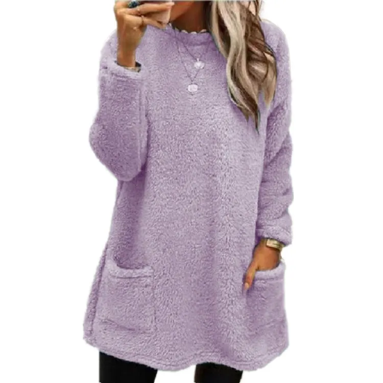 Women's Fleece Pullover Long Sweater With Pockets Winter Warm Thinken Sweatershirt Casual Long Sleeve Plush Tops Hoodie Coat Streetwear Fall Loose ... - View 1
