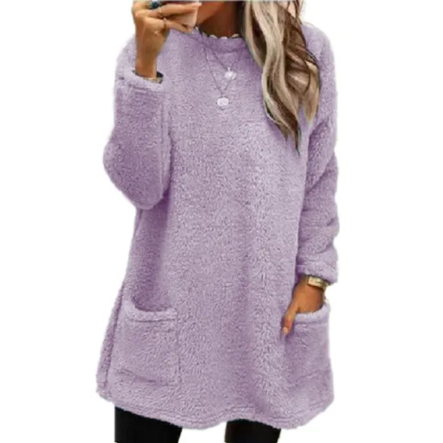 Women's Fleece Pullover Long Sweater With Pockets Winter Warm Thinken Sweatershirt Casual Long Sleeve Plush Tops Hoodie Coat Streetwear Fall Loose ... Purple - Shop at LoveMi
