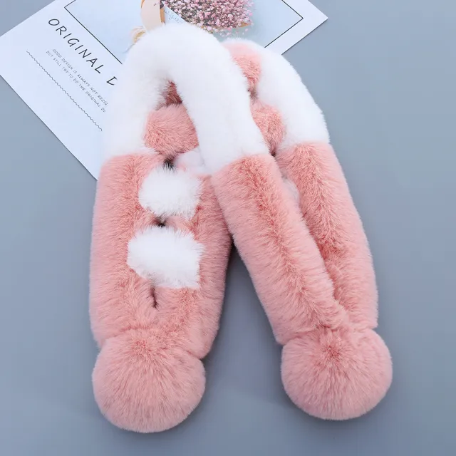 Double Sided Fur Eco friendly Fur Scarf Ice Powder Color Matching - Shop at LoveMi