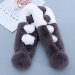 Double Sided Fur Eco-friendly Fur Scarf - Gray Color Blocking - View 1