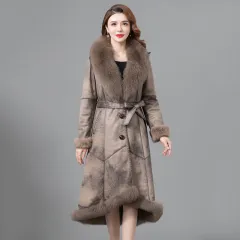 Real Fur One Woman Coat Thickened - Earthy - View 1