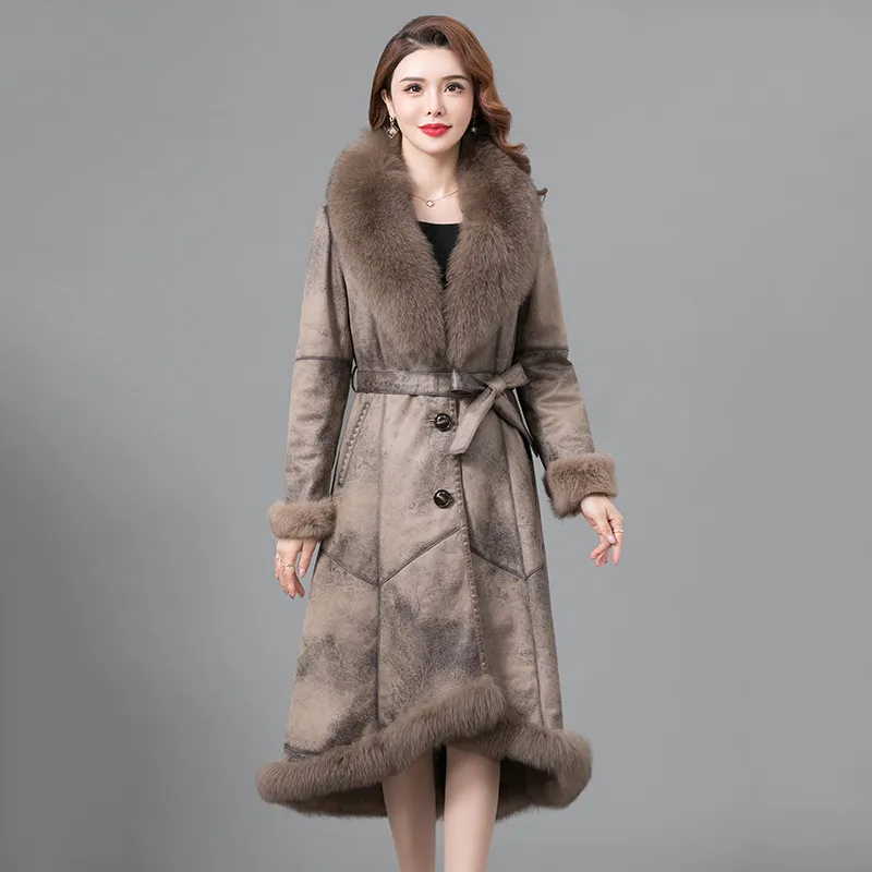 Real Fur One Woman Coat Thickened - Earthy