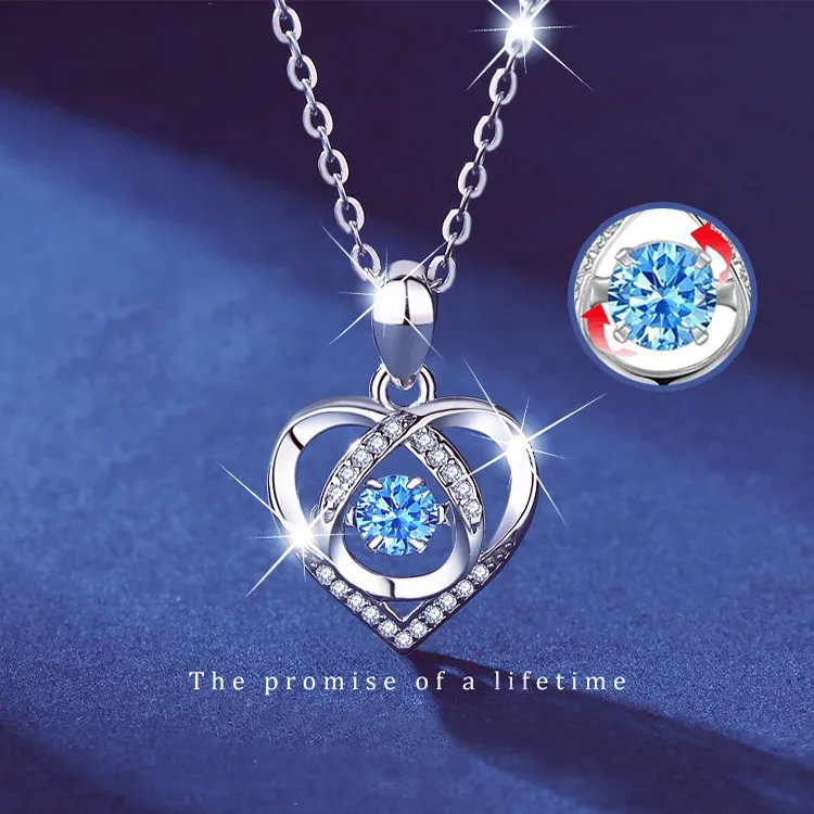 S925 Beating Heart-shaped Necklace Women Luxury Love Rhinestones Jewelry