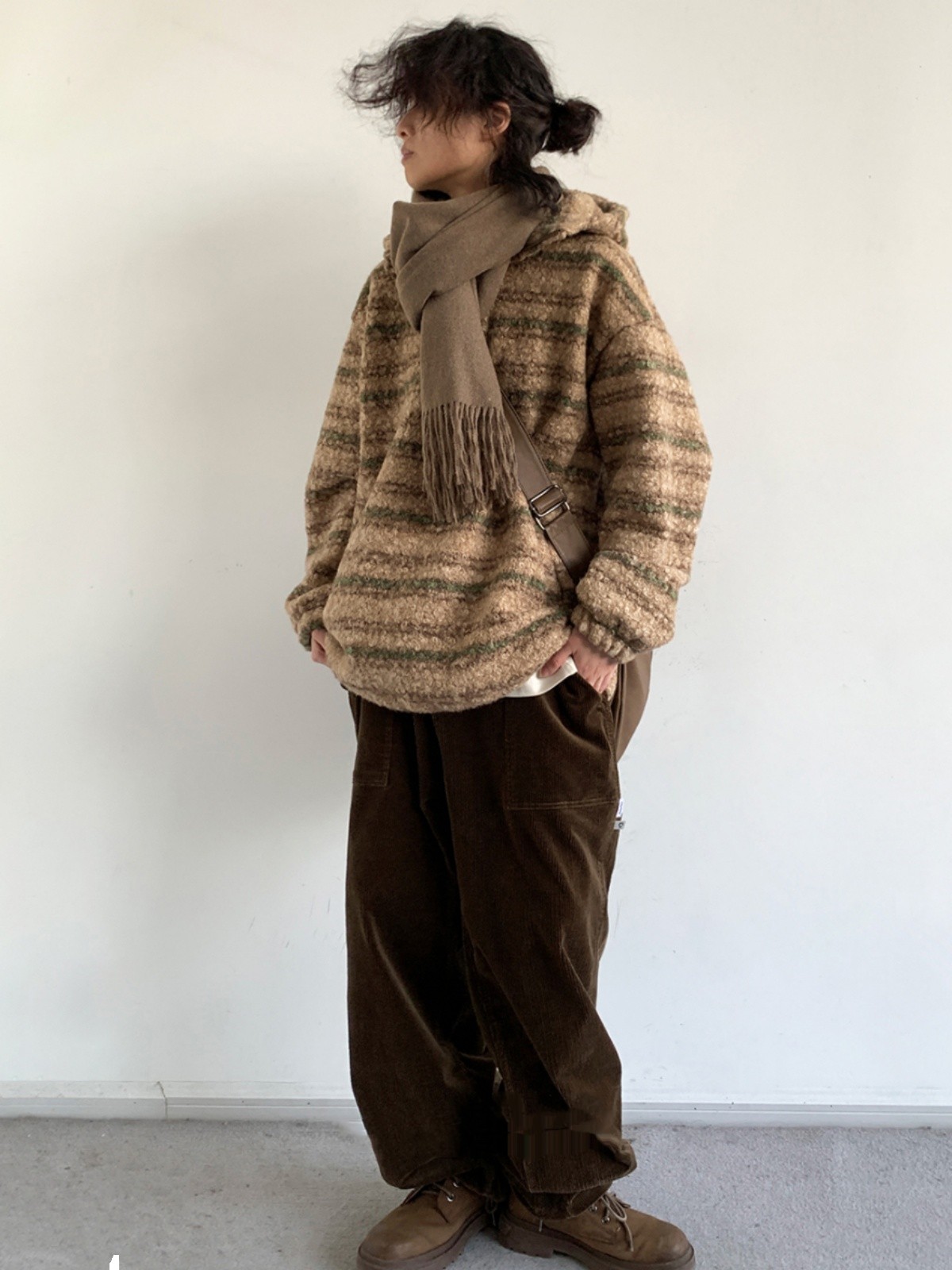 Men's Gradient Woolen Sweater Hooded Vintage Coat