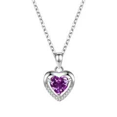 925 Heart-shaped Rhinestones Necklace Luxury Personalised Necklace For Women Jewellery Jewellery Valentine's Day Gift - Purple - View 1