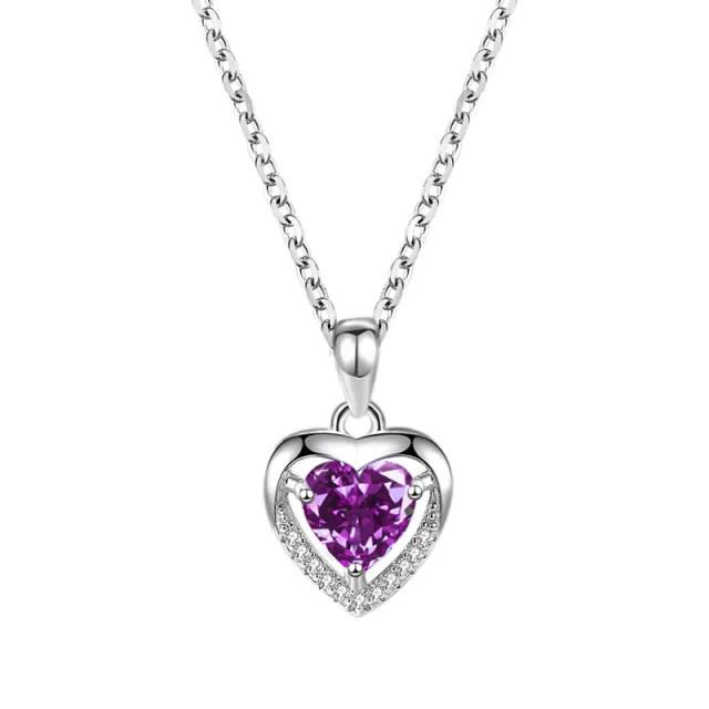 925 Heart shaped Rhinestones Necklace Luxury Personalized Necklace For Women Jewelry Jewelry Valentine's Day Gift Purple - Shop at LoveMi