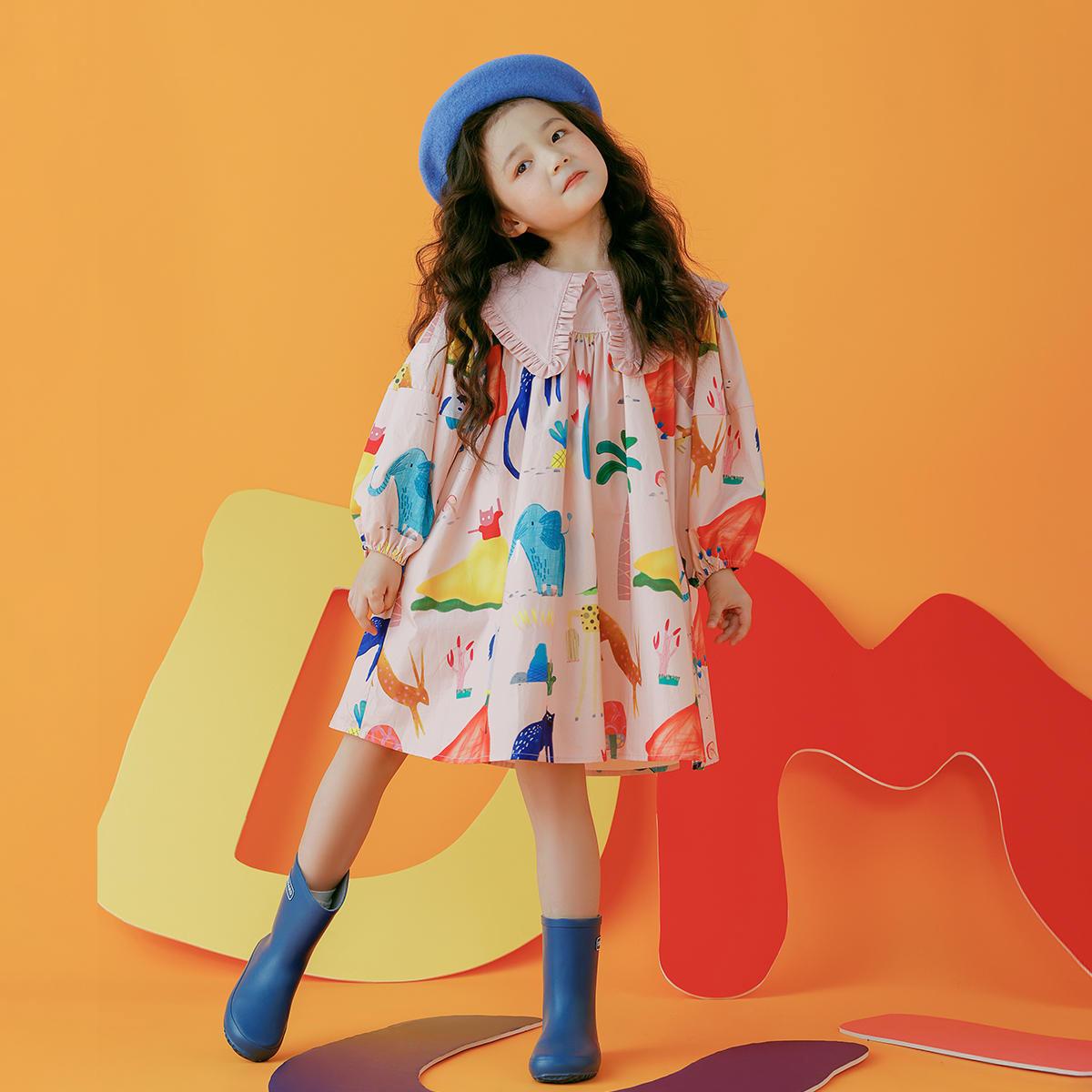 Dress Children Puff Sleeve Graffiti