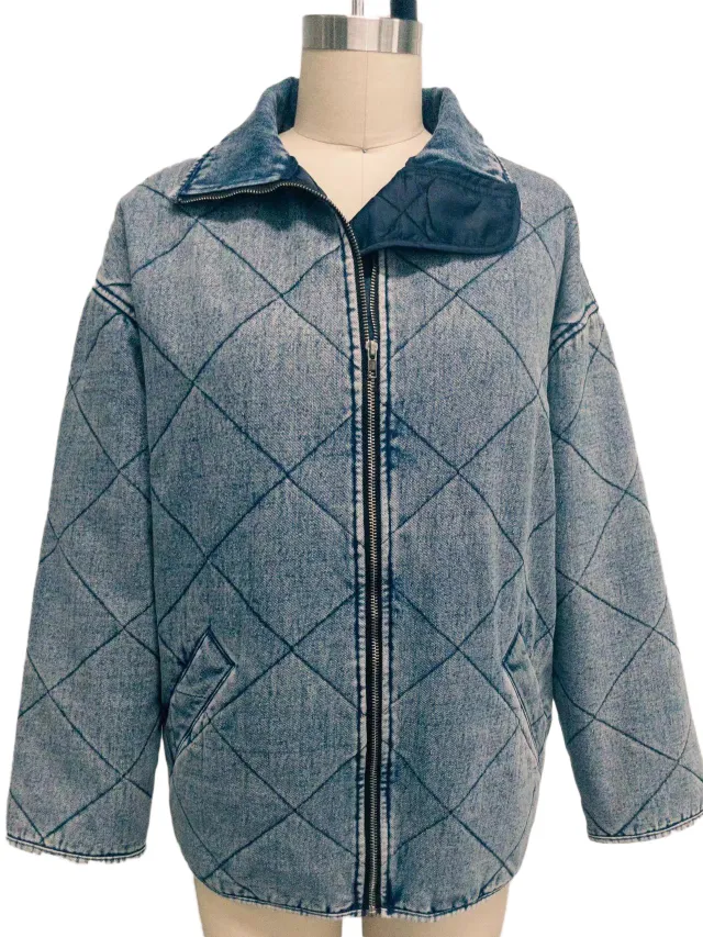 Padded Lapel Loose Double Pocket Jacket Light Blue - Shop at LoveMi