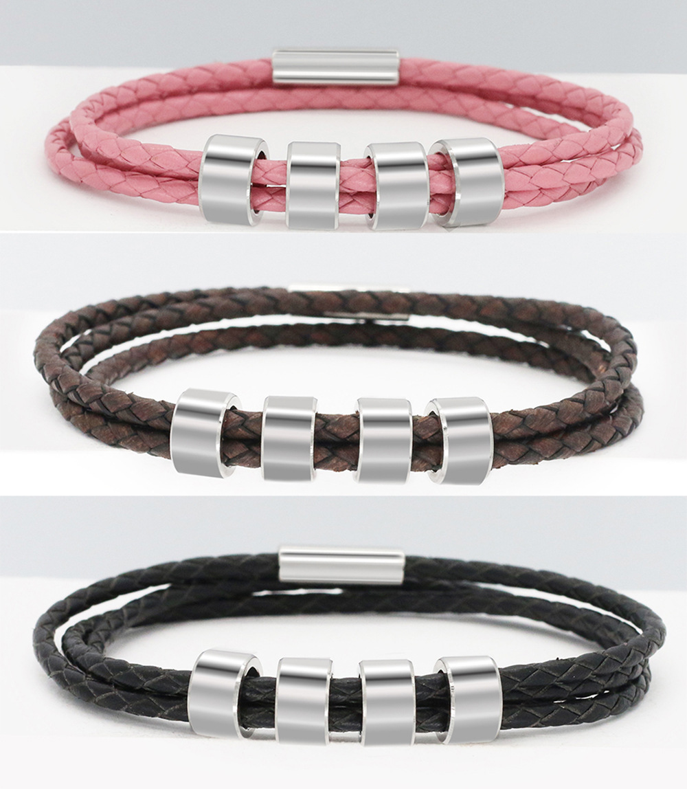 Personalized Beads Absorbent Iron Stone Multi Layered Hand Rope Name Inscription DIY