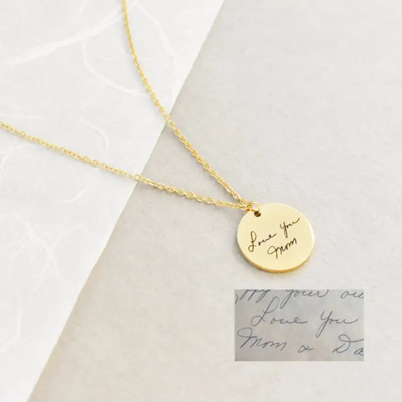 Personalized Signature Coin Stainless Steel Pendant Necklace