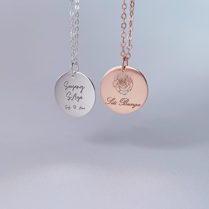 Personalized Signature Coin Stainless Steel Pendant Necklace