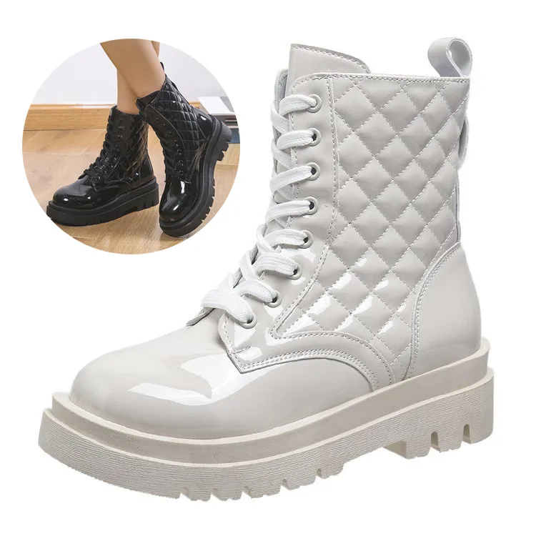 Lace-up Thick-heeled Boots Winter Casual Round Toe Platform Ankle