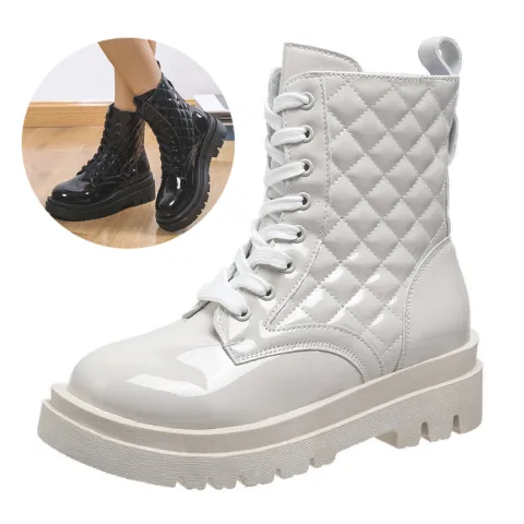 Lace-up Thick-heeled Boots Winter Casual Round Toe Platform Ankle