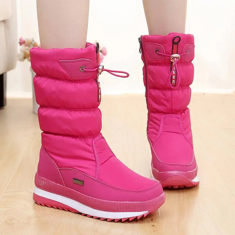 Winter New Plus Velvet Thick Cotton Shoes Thermal Middle Tube Waterproof Non-slip Boots - Pink