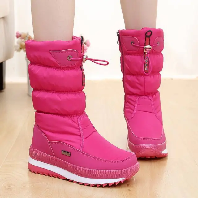 Winter New Plus Velvet Thick Cotton Shoes Thermal Middle Tube Waterproof Non slip Boots Pink - Shop at LoveMi