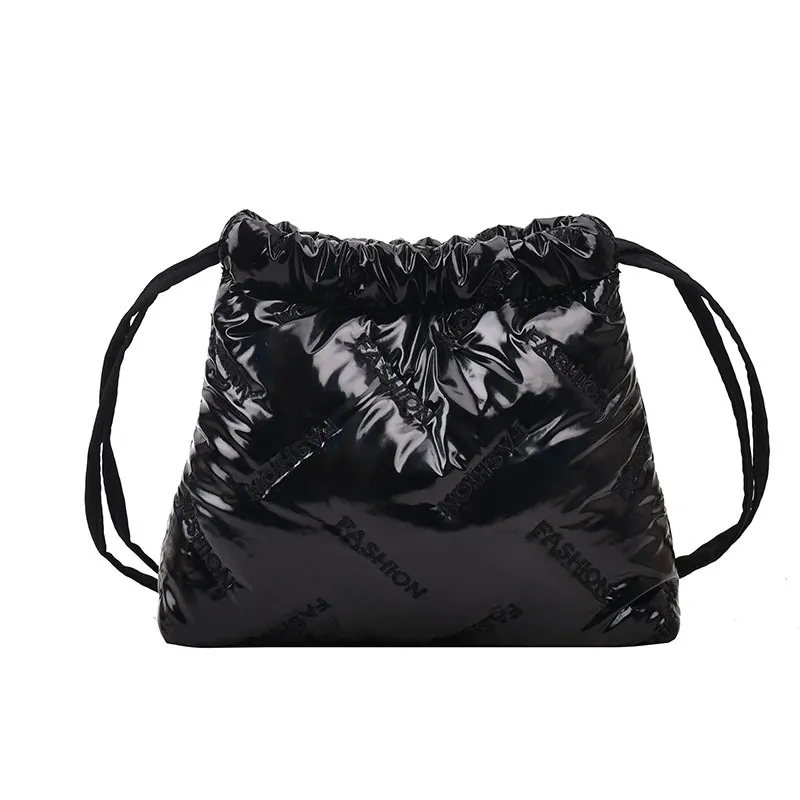 Fashion Shoulder Bags Embroidered Space Cotton Bucket Women's New Niche Popular Shoulder Messenger Bag - Black