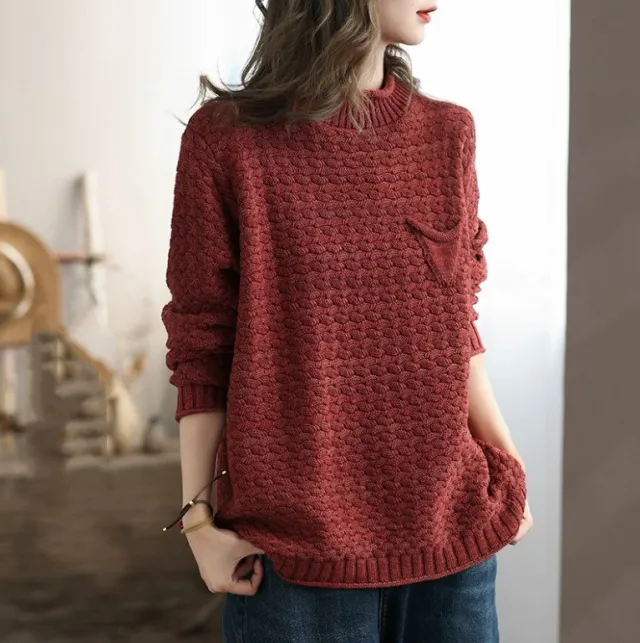 Half Turtleneck Design Sense Artistic Top Red - Shop at LoveMi