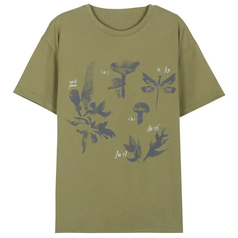 Printed Short Sleeved T-shirt For Women Loose Fitting Summer - Greyish Green