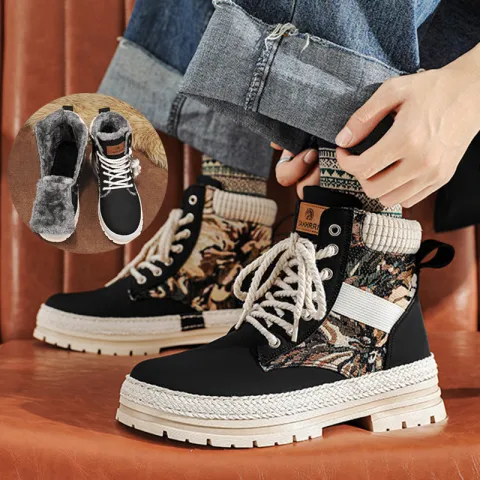 Men's Print Boots Autumn and Winter High-top British Style