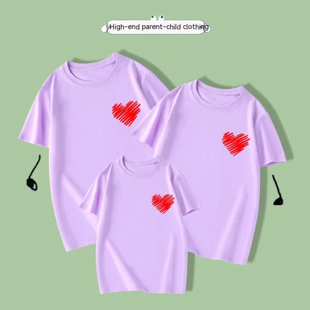 Cotton Short Sleeved Red Small Love Parent child Clothing Purple - Shop at LoveMi