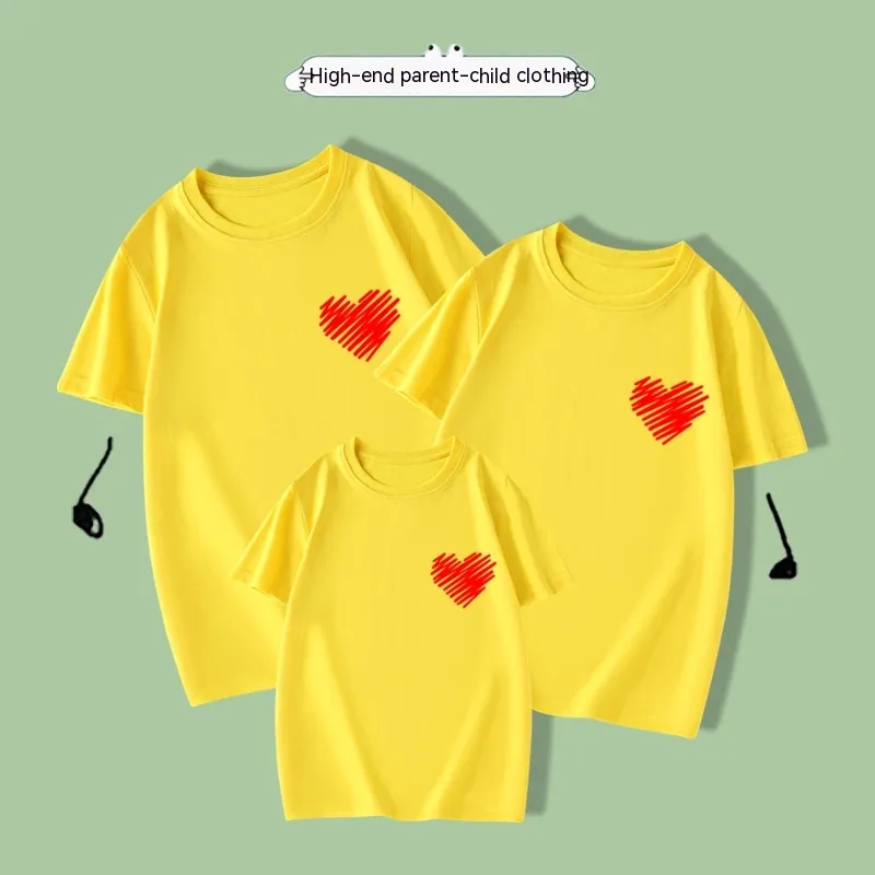 Cotton Short Sleeved Red Small Love Parent-child Clothing - Yellow