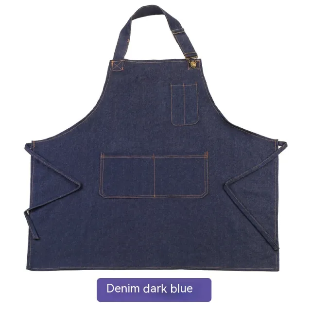 Jean Apron Adjustable Halter Restaurant And Cafe Overalls Denim Dark Blue Style - Shop at LoveMi