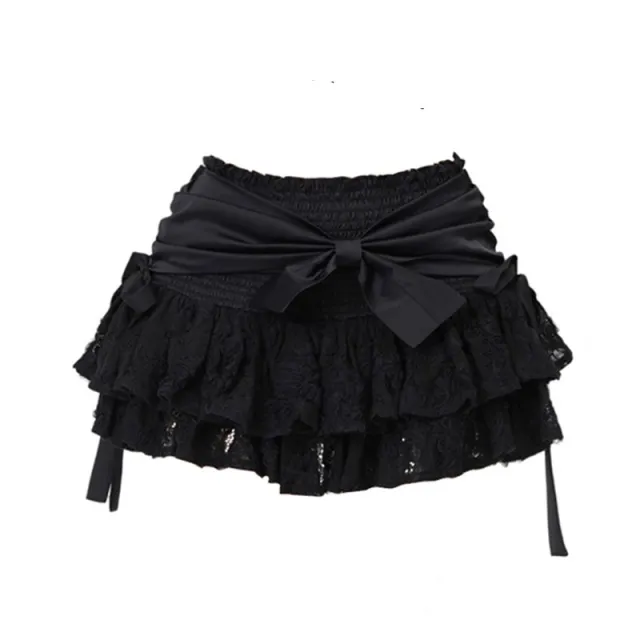 Black A line Skirt Bow Lace Fluffy Skirt Black - Shop at LoveMi
