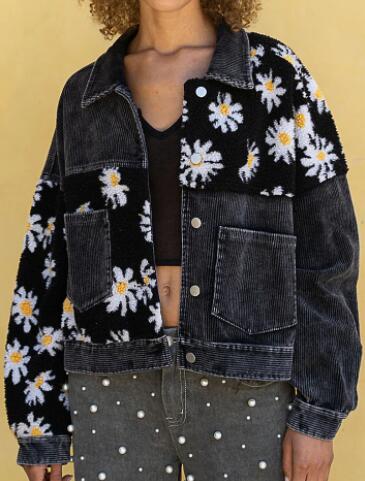 Corduroy Splicing Coat Fashion Color Contrast