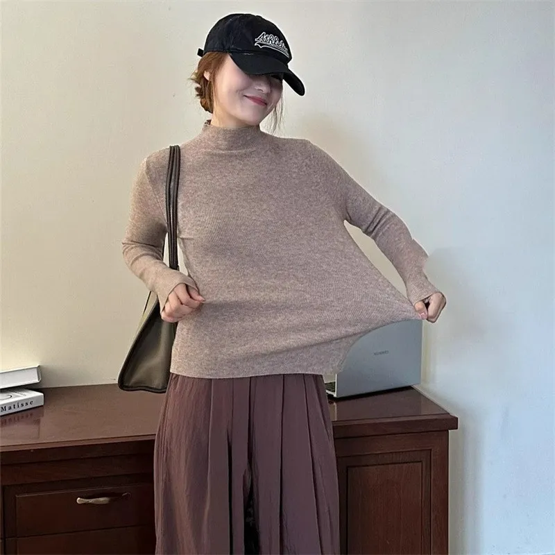 Women's Half High Necked Knitted Bottom Sweater - Flower Card - View 1