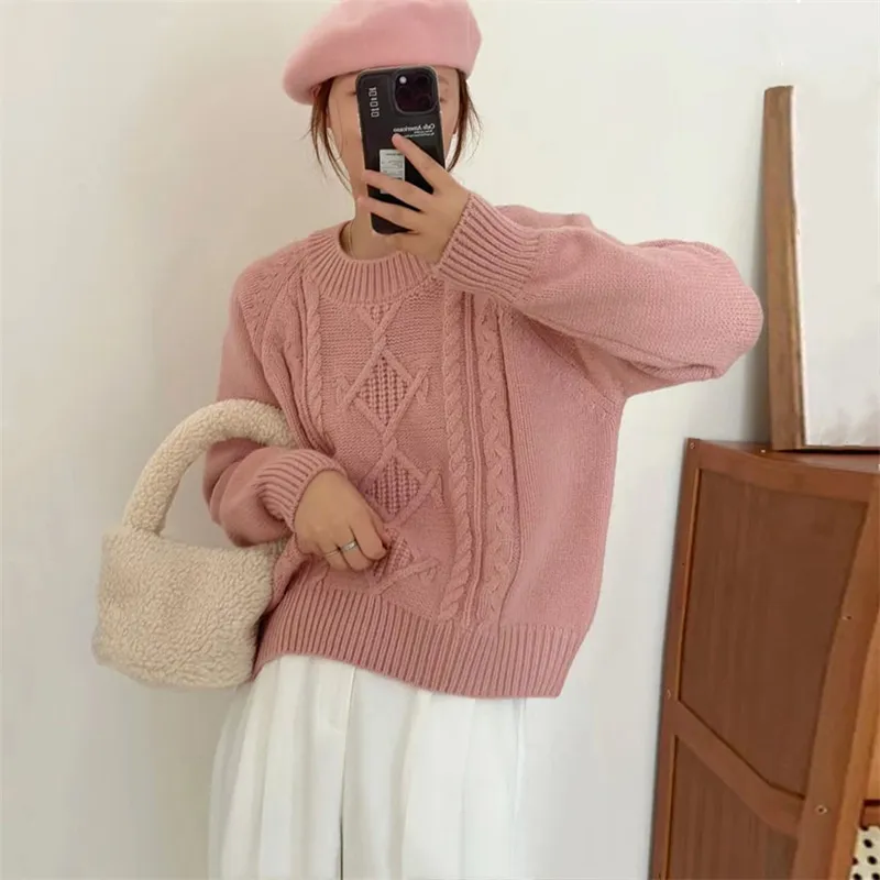Warm And Loose Knit Top For Women - Pink
