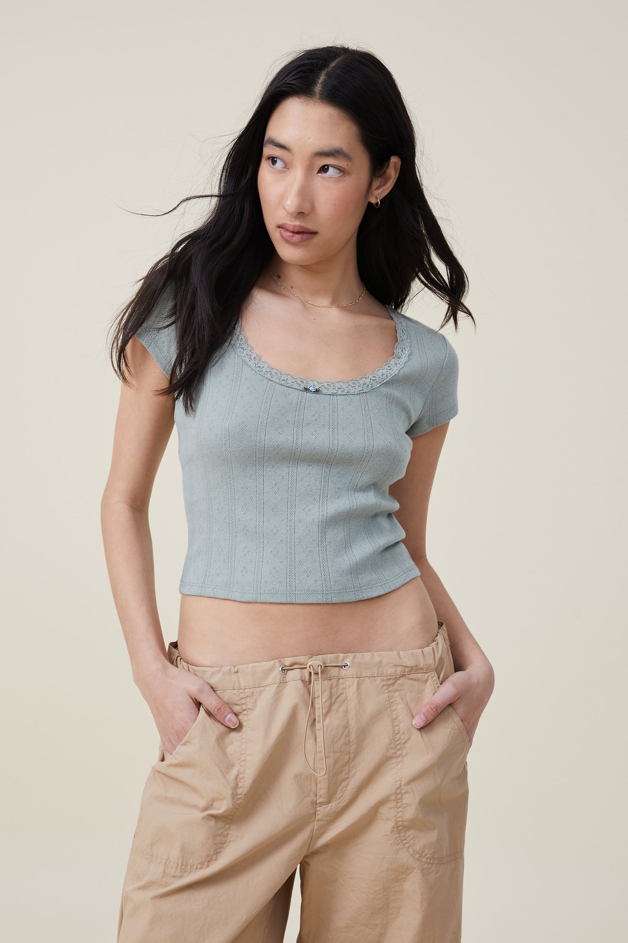 Amazon Spring And Summer New Ruffled Short Sleeves T-shirt Slim Fit Ladies