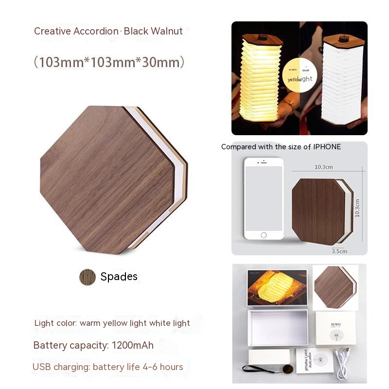 Lampe rétro pliable en bois — LED rechargeable 360° 2