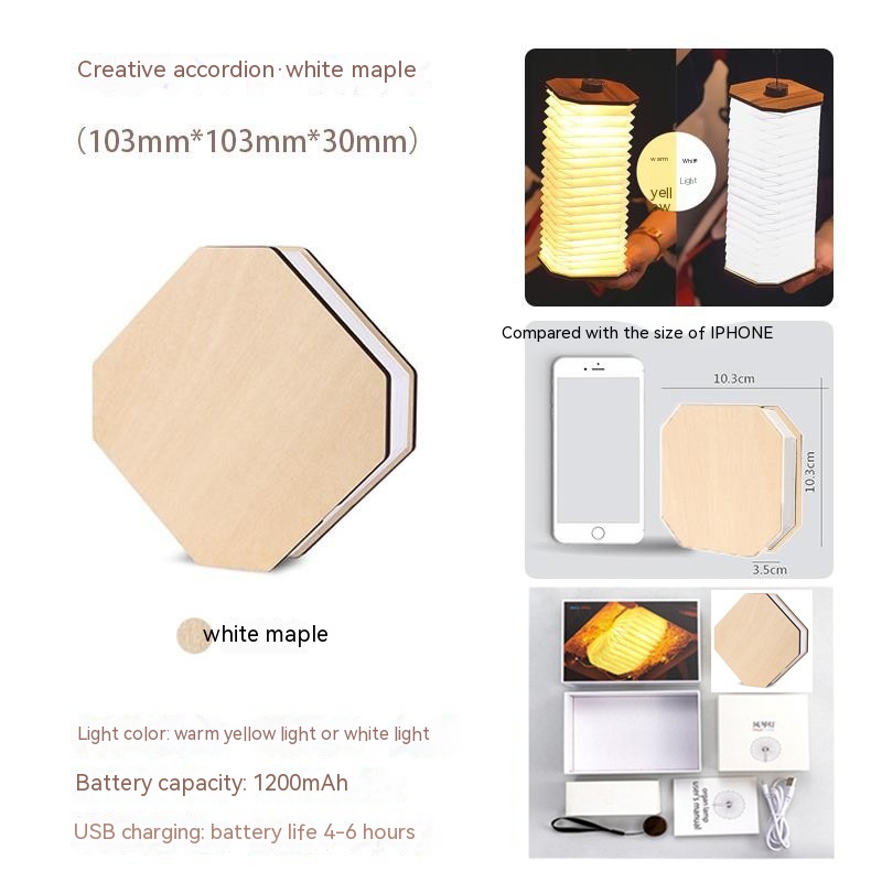 Lampe rétro pliable en bois — LED rechargeable 360° 10