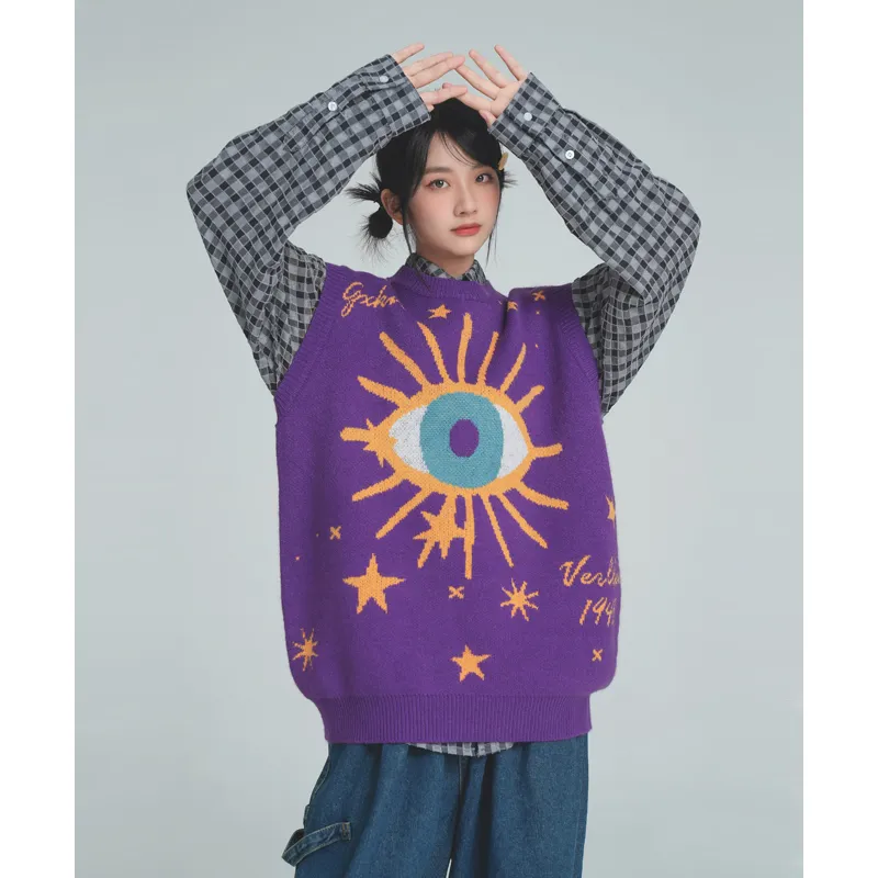 Knitted Sweater Vest For Women - Purple