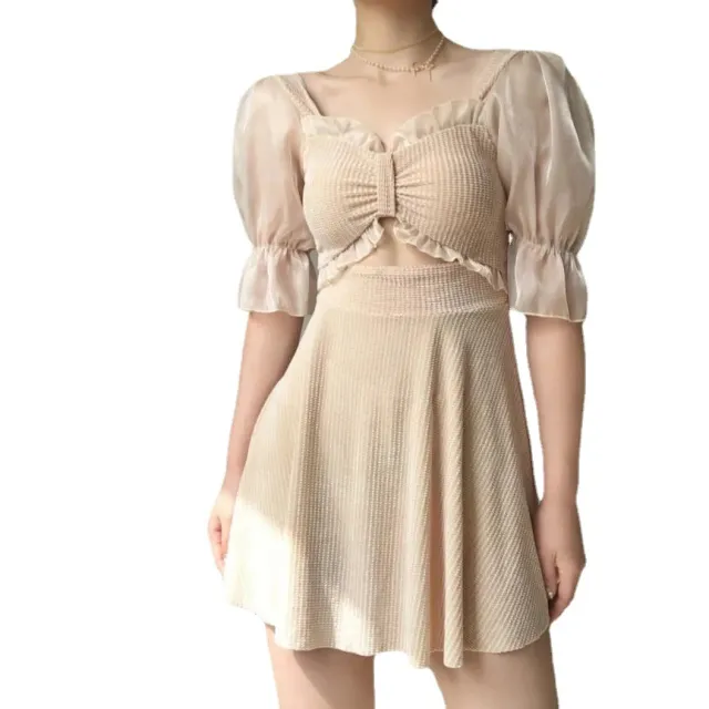 Siamese Conservative Skirt Swimsuit Women's New Belly Thin Hot Spring Student Vacation Champagne M - Shop at LoveMi