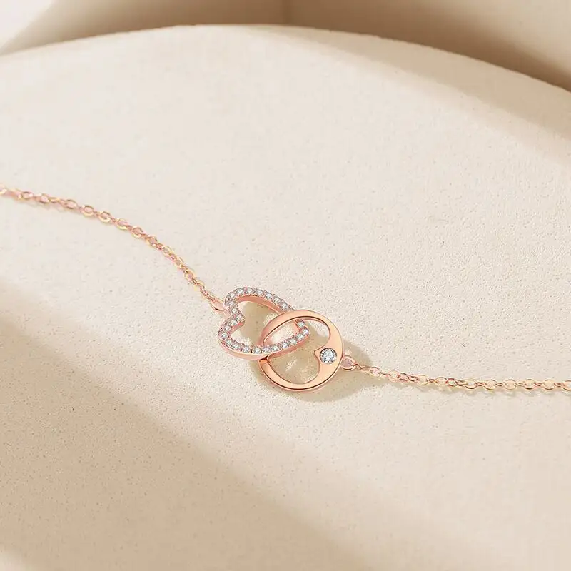 Love Double Ring Necklace Sterling Silver Rose Gold All-match