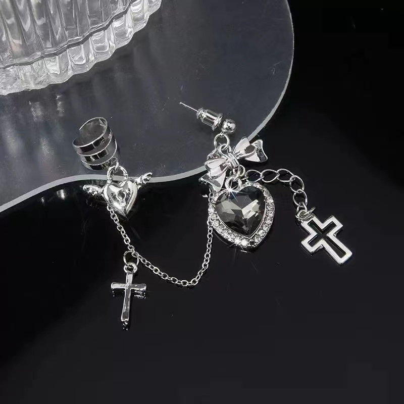 Tassel Cross Heart Ear Clip