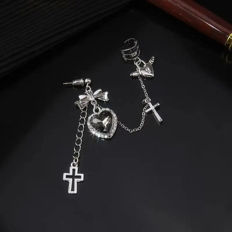 Tassel Cross Heart Ear Clip