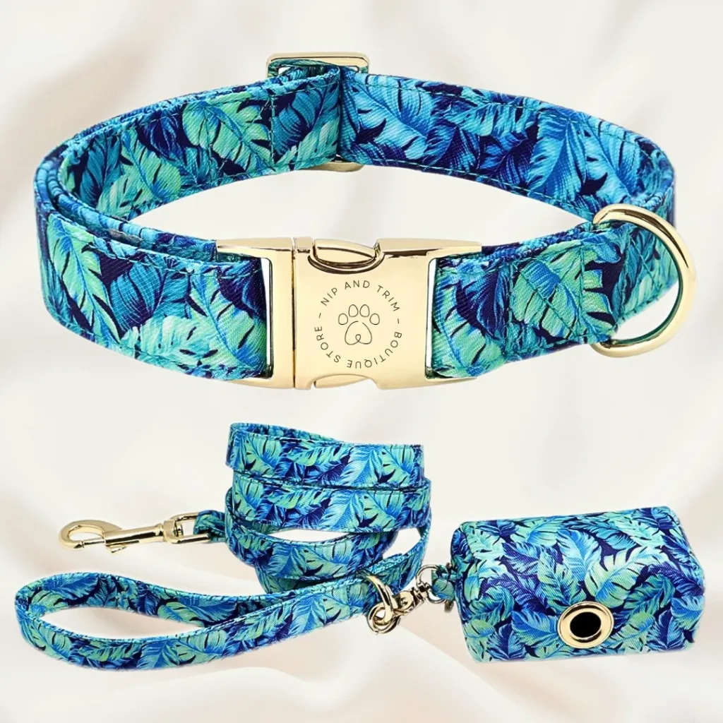 Dog Tag Custom Dog Collar Lettering Identity Card - Blue Floral Set