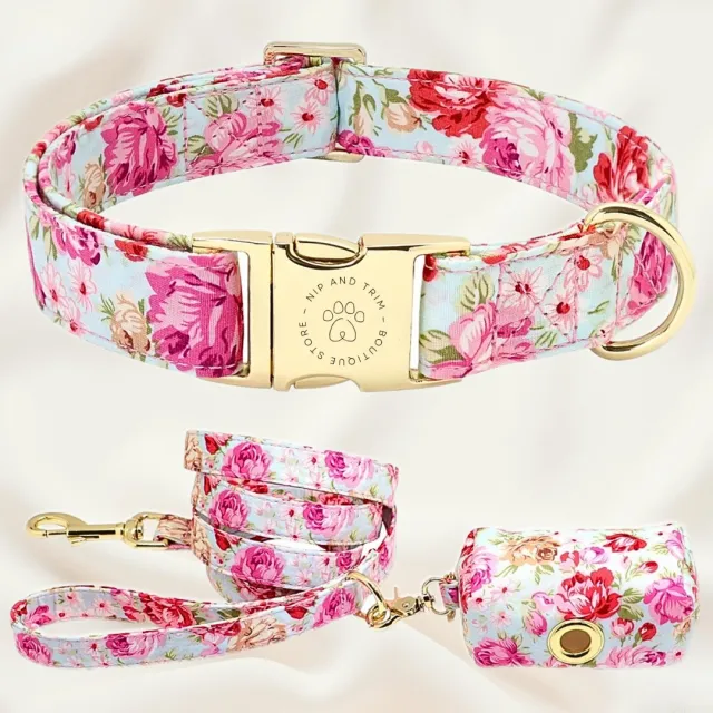 Dog Tag Custom Dog Collar Lettering Identity Card Pink Floral Set - Shop at LoveMi