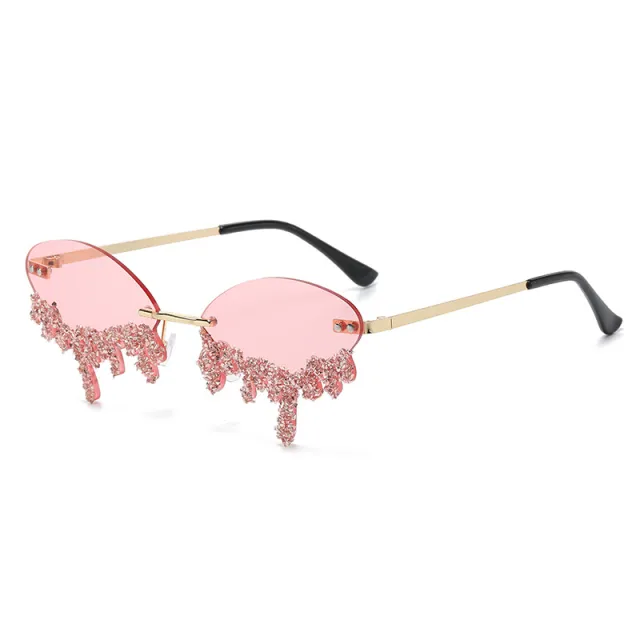Cross border Frame Tears Diamond Studded By Hand Sunglasses Pink - Shop at LoveMi